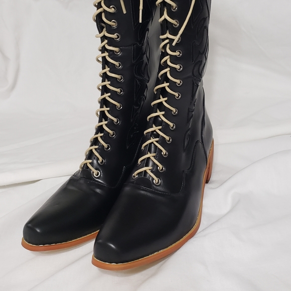 Black Lace up Boots - Picture 2 of 2